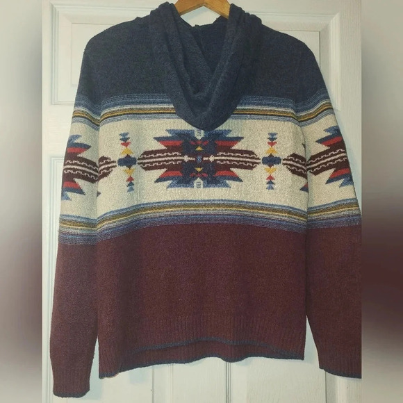 American Eagle Cotton‎ Wool Blend Sweater Hoodie Size X Small Blue Red - Picture 5 of 6